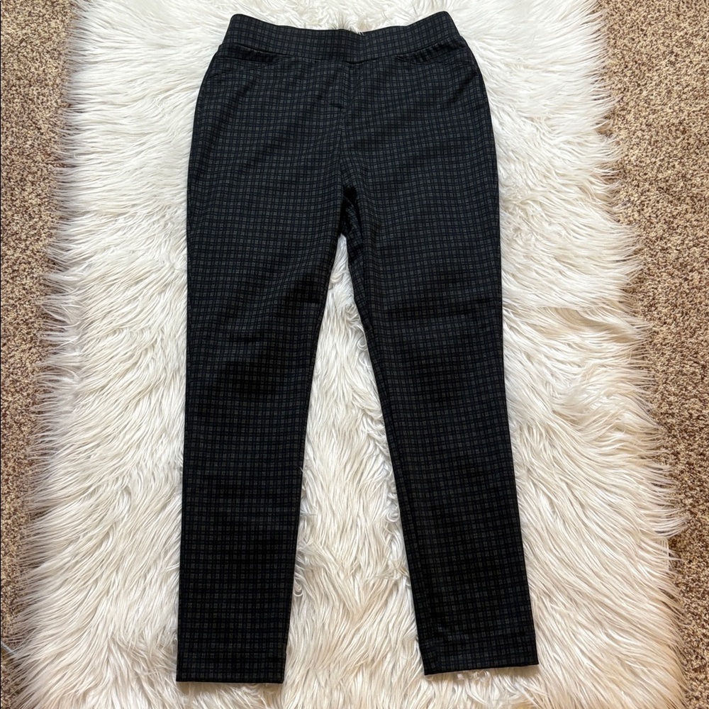 Calvin Klein Dark Gray Checkered Pants w/ Faux Pockets Front & Back